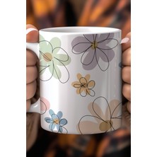 Çiçek Desenli 330ML Baskılı Beyaz Seramik Kupa Bardak