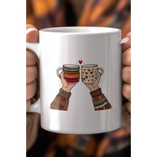 Birlikte Kahve Temalı 330ML Baskılı Beyaz Seramik Kupa Bardak