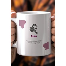 Aslan Burcu Temalı 330ML Baskılı Beyaz Seramik Kupa Bardak