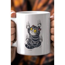 Komik Kedi Figürlü 330ML Baskılı Beyaz Seramik Kupa Bardak