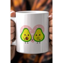 Sevimli Avokado Çift Desenli 330ML Baskılı Beyaz Seramik Kupa Bardak