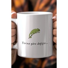 Mizahi Bukalemun Desenli 330ML Baskılı Beyaz Seramik Kupa Bardak