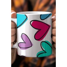 Kalp Desenli 330ML Baskılı Beyaz Seramik Kupa Bardak