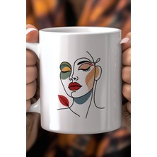 Modern Line Art Kadın Figürlü 330ML Baskılı Beyaz Seramik Kupa Bardak
