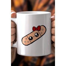 Sevimli Bandaj Tasarımlı 330ML Baskılı Beyaz Seramik Kupa Bardak