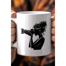 Fotoğrafçı Kadın Silüeti Desenli 330ML Baskılı Beyaz Seramik Kupa Bardak