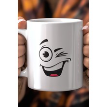 Emoji Yüz Desenli 330ML Baskılı Beyaz Seramik Kupa Bardak