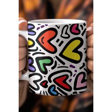 Kalp Desenli 330ML Baskılı Beyaz Seramik Kupa Bardak