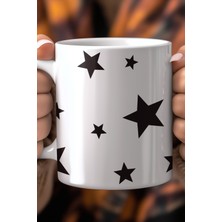 Yıldız Desenli 330ML Baskılı Beyaz Seramik Kupa Bardak