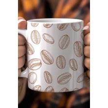 Kahve Çekirdeği Desenli 330ML Baskılı Beyaz Seramik Kupa Bardak