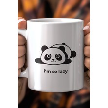 Mizahi Yazılı Sevimli Panda Desenli 330ML Baskılı Beyaz Seramik Kupa Bardak