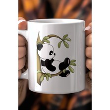 Sevimli Panda Desenli 330ML Baskılı Beyaz Seramik Kupa Bardak