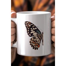 Kelebek Desenli 330ML Baskılı Beyaz Seramik Kupa Bardak