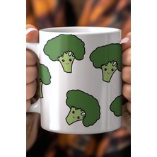 Sevimli Brokoli Desenli 330ML Baskılı Beyaz Seramik Kupa Bardak