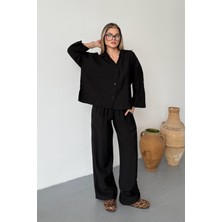 Jee Lee Kadın Kol Katlama Detaylı Gömlekli Pantolon Takım Siyah - 26Y 251024