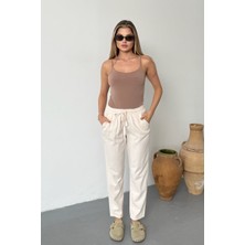 Jee Lee Kadın Beli Ayarlanabilir Çift Cepli Pantolon Taş - 26Y YP5295