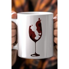 Şarap Kadehi Silüet Desenli 330ML Baskılı Beyaz Seramik Kupa Bardak