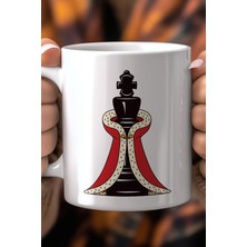 Satranç Kralı Taçlı Desenli 330ML Baskılı Beyaz Seramik Kupa Bardak