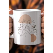 Minimal Çizgi Sanatı Kadın Figürlü 330ML Baskılı Beyaz Seramik Kupa Bardak