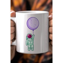 Astronot Temalı 330ML Baskılı Beyaz Seramik Kupa Bardak