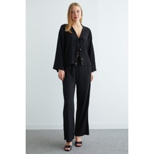 FullaModa Önden Bağlamalı Dokulu Kimono 2 Li Takım