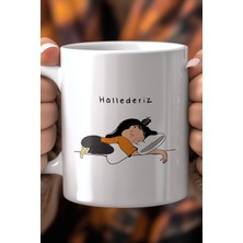 Hallederiz Yazılı Esprili 330ML Baskılı Beyaz Seramik Kupa Bardak