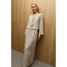 FullaModa Önü Bağlamalı Beli Lastikli Etekli 2 Li Takım