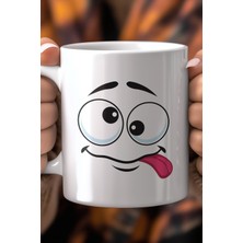Emoji Yüz Desenli 330ML Baskılı Beyaz Seramik Kupa Bardak
