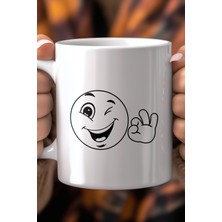 Emoji Yüz Desenli 330ML Baskılı Beyaz Seramik Kupa Bardak