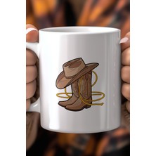 Kovboy Temalı 330ML Baskılı Beyaz Seramik Kupa Bardak