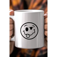 Emoji Yüz Desenli 330ML Baskılı Beyaz Seramik Kupa Bardak