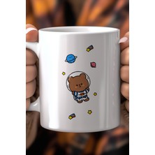 Astronot Ayıcık Desenli 330ML Baskılı Beyaz Seramik Kupa Bardak