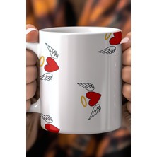 Kalp Desenli 330ML Baskılı Beyaz Seramik Kupa Bardak