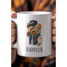 Sevimli Ayı Desenli 330ML Baskılı Beyaz Seramik Kupa Bardak