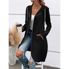 Stelol Kadın Uzun Kollu Kapşonlu Önden Fermuarlı Midi Dalgıç Ceket