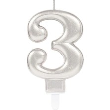 3 Rakamı Mum Gümüş Renk