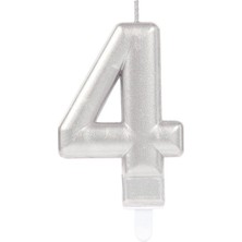 4 Rakamı Mum Gümüş Renk