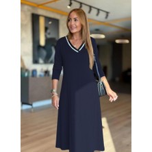 Mç Plus Kadın Uzun Kollu V Yakalı Midi Çağla Yeşili Modal Elbise