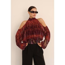 Tua Moda Kadın Halter Yaka Full Transparan Omuz Dekolteli Bluz