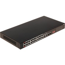 Dahua S3226-24ET-240, 24 Port, Megabit, Poe 240W, 2 Port Gigabit Uplink, 2 Port Gigabit Combo Sfp, Longe Range 250MT, Yönetilemez, Rack Mount Switch