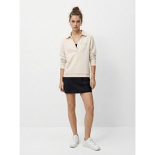 LTB Polo Yaka Düğmeli Bej Sweatshırt