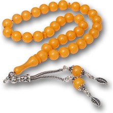 Erseyy Gümüş Püsküllü Sarı Yuvarlak Sıkma Kehribar Tesbih