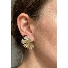 Milena Blake Gold Çelik Yaprak Küpe, Altın Kaplamalı Küpe