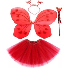 Nevamel Kırmızı Kelebek Kostümü - Kostüm Aksesuar Seti 4 Parça