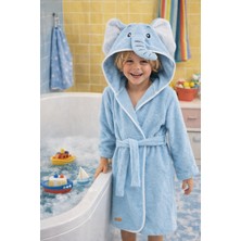 Ely Parker Kapşonlu Çocuk Bornoz Pamuklu Mavi Fil Hayvan