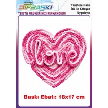 F17 Ajans Örgü Görünümlü Kalp Tişört Tekstil Baskı 18x17 cm Ütü ile Yapışan