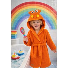 Ely Parker Kapşonlu Çocuk Bornoz Pamuklu Turuncu Yengeç Hayvan