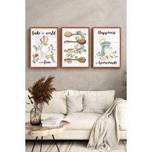 KutuTR Bakır Ahşap Çerçeveli 2d Uv Baskı 3’lü Mdf Tablo–gün Batımı Dağ ve Göl Manzaralı-Bakır CRV1046