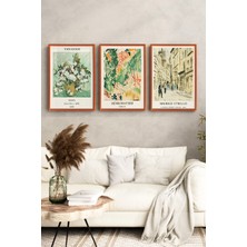 KutuTR Bakır Renkli Ahşap Çerçeveli 2duv Baskı 3’lü Mdf Tablo–paris Sokak Manzarası-Bakır CRV1159