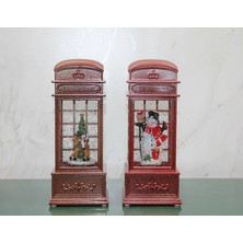 Marsilyan Telefon Kulübesi Tasarımlı Yılbaşı Temalı Işıklı Müzikli Kar Küresi Model 2